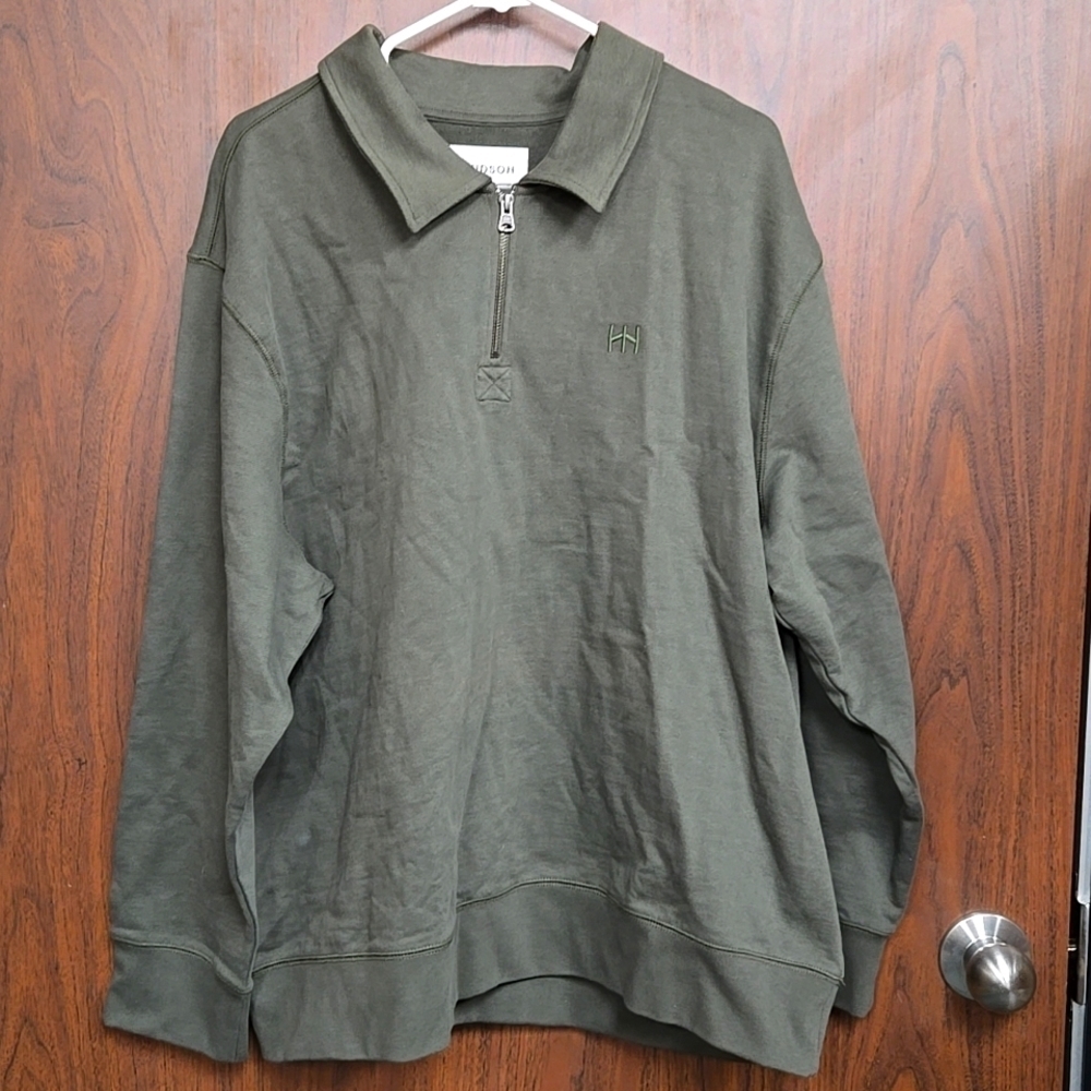 Hudson North Size XXL Olive Green French Terry 1/4 Zip Pullover Sweater